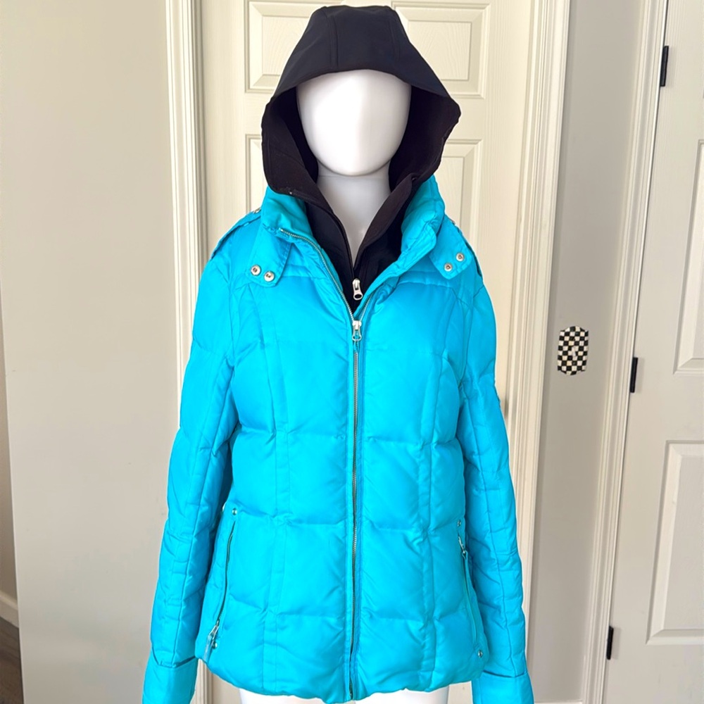 EDDIE BAUER Goose Down Turquoise Quilted  Puffer Ski Jacket w/Removable Insert-M - Picture 7 of 16